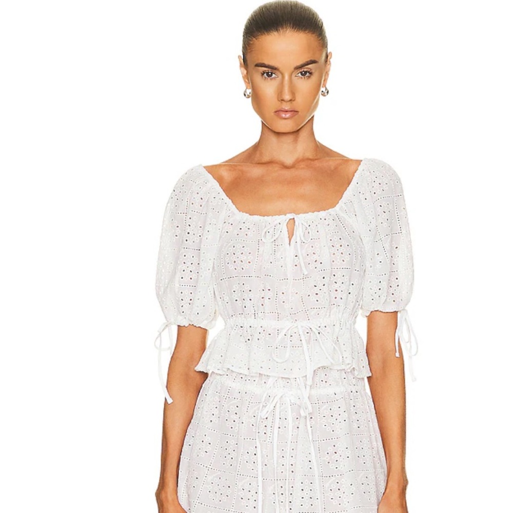 Ganni Light Broderie Anglaise Cropped Top in Bright White